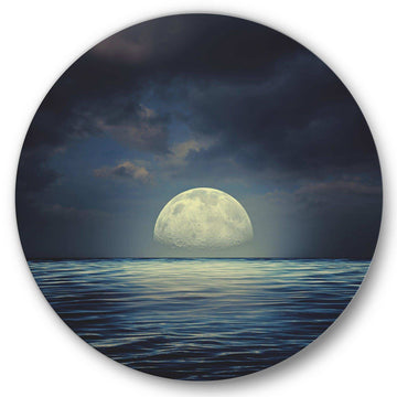 Super Moon Over The Sea II - Landscape Large Metal Circle Wall Art